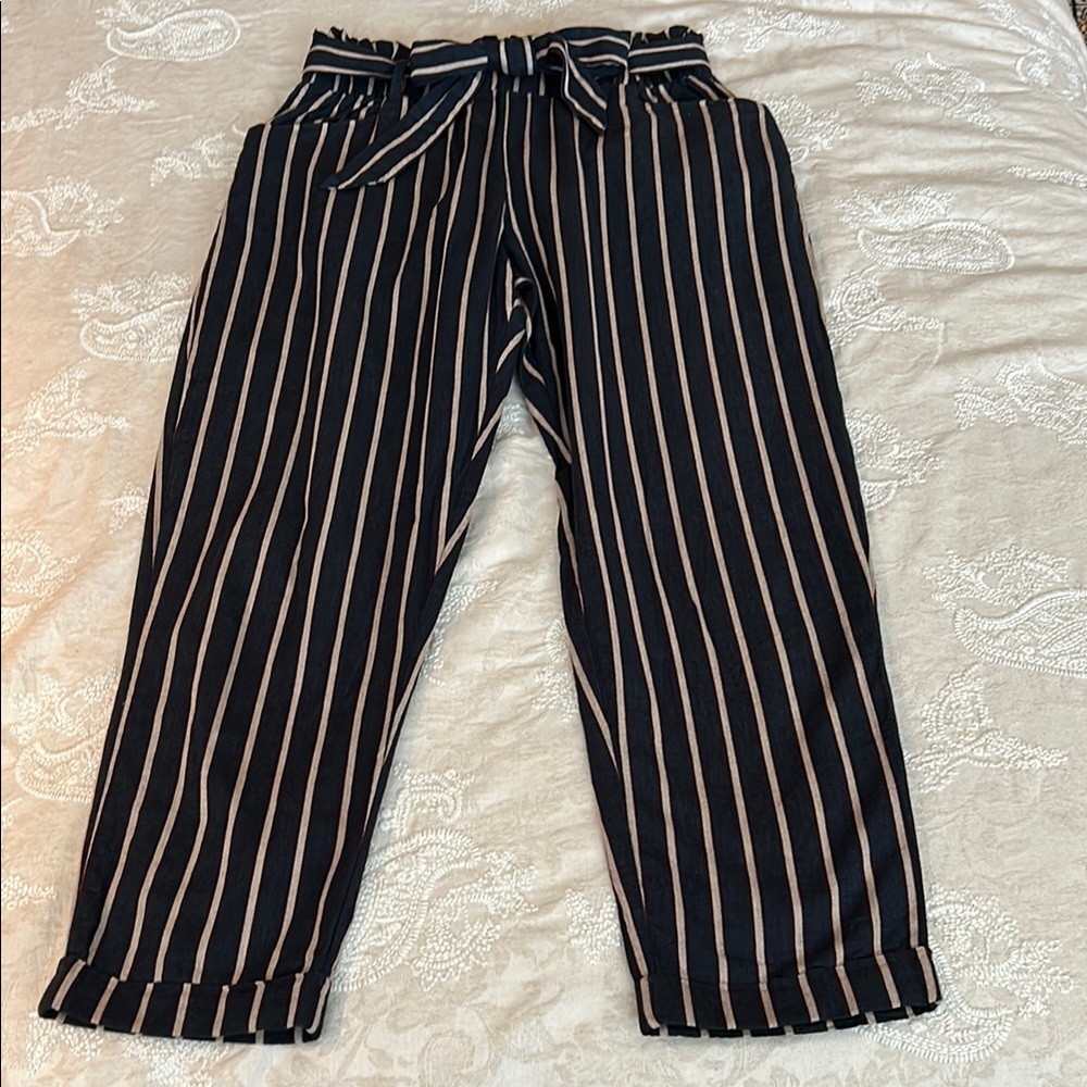 Dress Forum Cream and Blue Trousers  Relaxed Fit Paper Bag Pants